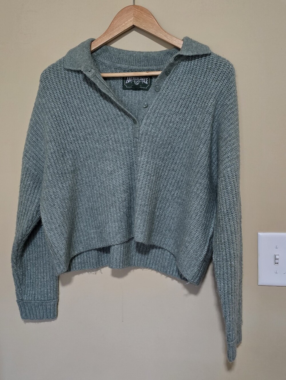 American Eagle Outfitters Sage Green V‑Neck Knit Sweater